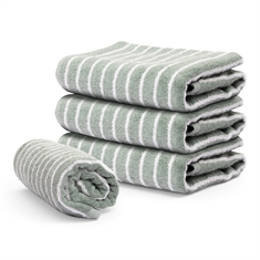 Striped towel - 100% cotton - Green/off white
