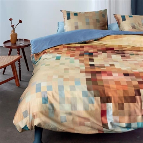 Checked organic bedding 140x220 cm - Reversible bedding set in 100% organic cotton satin - Homage Multi - Beddinghouse bed linen