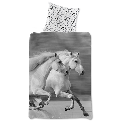 Horse bedding 140x200 cm - Galloping horses - Reversible duvet cover - 100% cotton bedding set