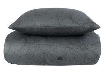 Bedding set 140x200 cm - Reversible design in 100% cotton satin - Big Flower grey - Bedding set from By Night