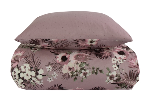 Bedding set 150x210 cm - Reversible design in 100% cotton satin - Flowers & Dots lavender - Set from By Night