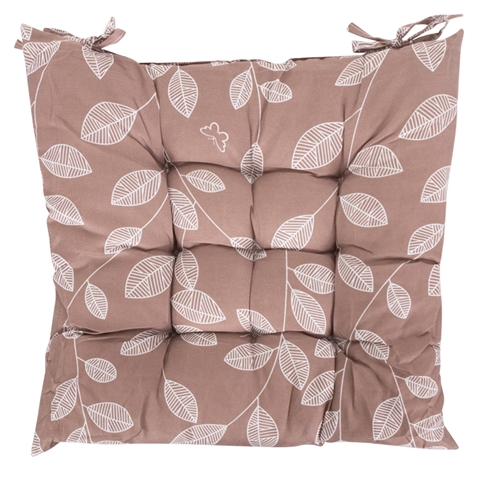 Chair cushion - 35x35x6 cm - Brown garden cushion with white leaves