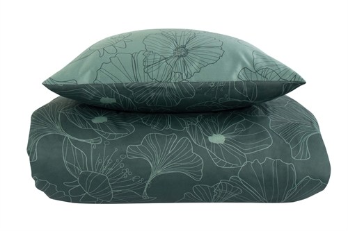 Bedding set 140x220 cm - Reversible design in 100% cotton satin - Big Flower Green - Set from By Night