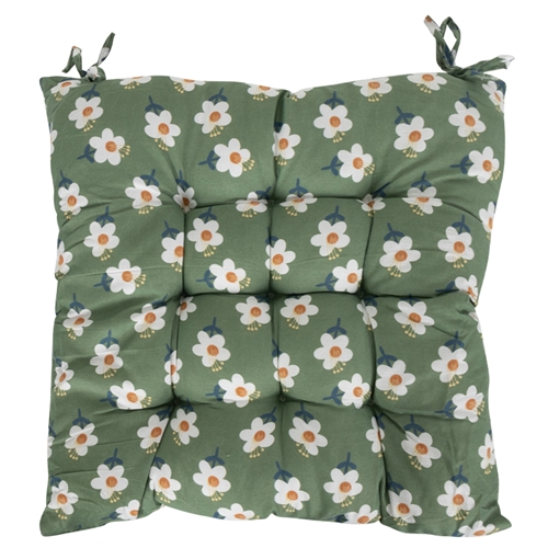 Chair cushion - 35x35x6 cm - Green garden cushion with flowers
