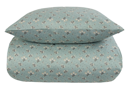 Floral bedding - 140x200 cm - Summer turquoise - 100% Cotton satin bedding - By Night set