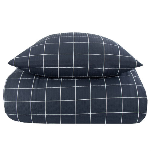 Kingsize bedding 240x220 cm - Blue Check - Seersucker bedding set - Borg living double duvet cover