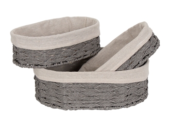 Wicker baskets - Set of 3 - Grey storage baskets  with cotton lining