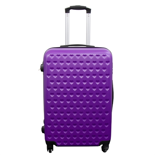Medium suitcase - Purple with hearts hard-shell suitcase - Exclusive travel suitcase with 4 wheels