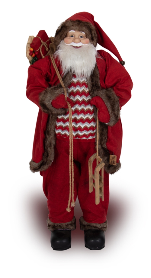 Grand Santa Claus - 120 cm tall - With a delightful wooden sleigh in his hands - An exclusive Santa Claus featuring exquisite details