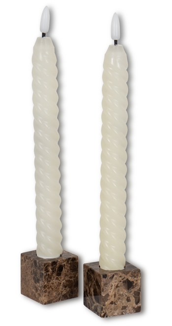 LED light - 2 pcs. White twisted tapered lights - 25 cm - 3D flame - LED candles for the home