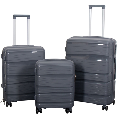 Luggage set - 3 pcs. - Lightweight suitcases - Polypropylene - Waves - Grey luggage set
