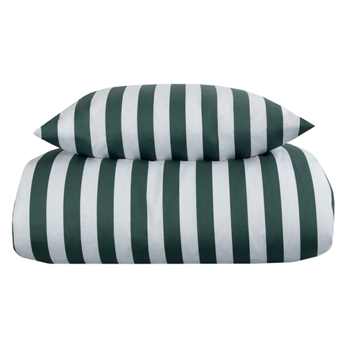 Striped bedding for double duvet - 200x200 cm - Soft cotton satin - Nordic Stripe - Green and white bedding set