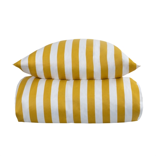 Striped bedding - 140x220 cm - Soft cotton satin - Nordic Stripe - Yellow and white bedding set