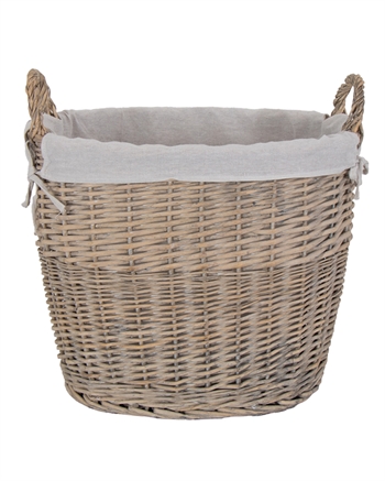 Wicker Basket with Handle - 41x50x36 cm - Large Rattan Basket with Fabric Lining