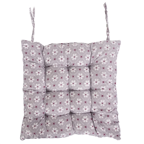 Chair Cushion - 35x35x6 cm - Grey garden cushion with flowers