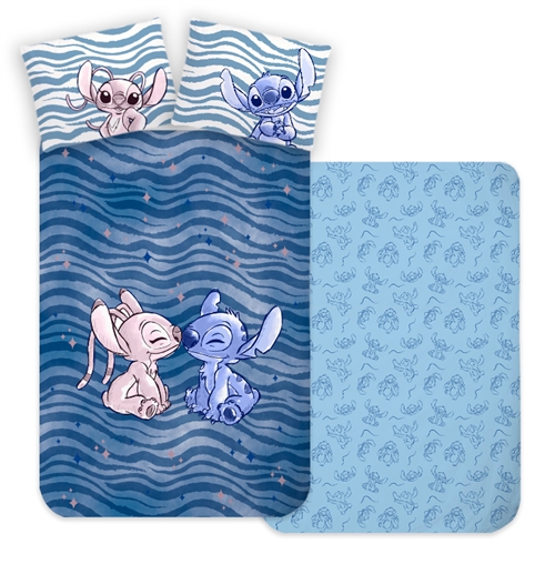Blue junior bedding 100x140 cm - Reversible bedding set with Stitch and Angel - 100% cotton bed linen