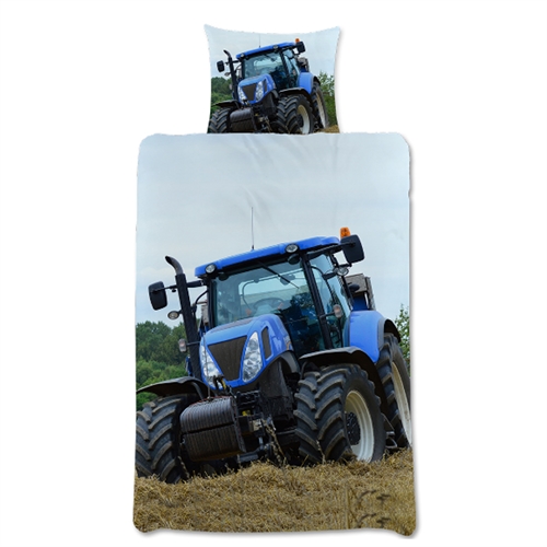 Tractor bedding 140x200 cm - Reversible bedding set with blue tractor - 100% cotton - Beautiful children\'s bedding