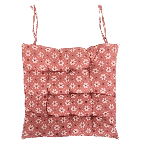Chair Cushion - 35x35x6 cm - Red garden cushion with flowers