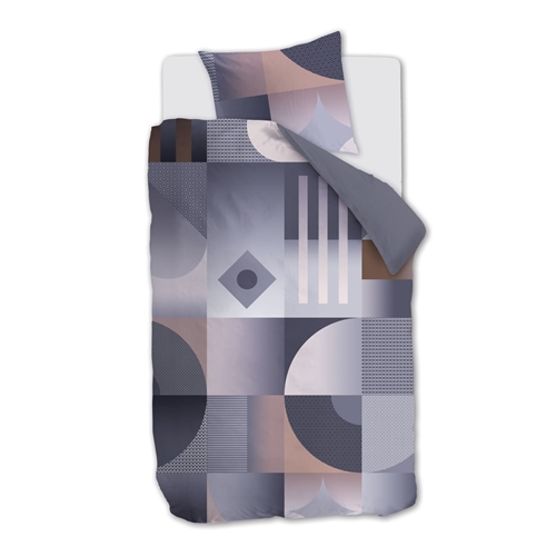 Patterned organic bedding 140x200 cm - Reversible duvet cover set in 100% organic cotton satin - Robbinson Grey - Beddinghouse bed linen