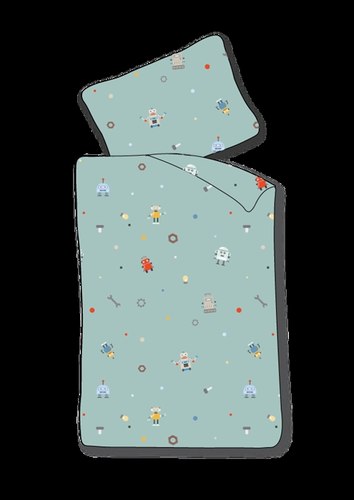 Junior Bedding 100x140 cm - Blue Bedding Set with Small Robots - 100% Soft Cotton Bed Linen