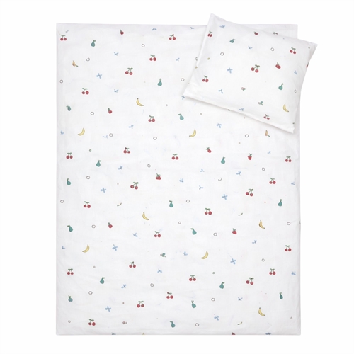 Baby bedding 70x100 cm - Raw white bedding set with small fruits - 100% soft cotton bed linen