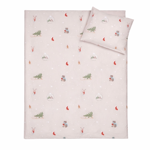 Christmas bedding - 100% cotton - Baby bedding 70x100 cm - Beige with Christmas icons