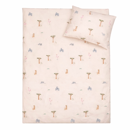 Baby bedding 70x100 cm - Beige bedding set with safari animals - 100% soft cotton bedding