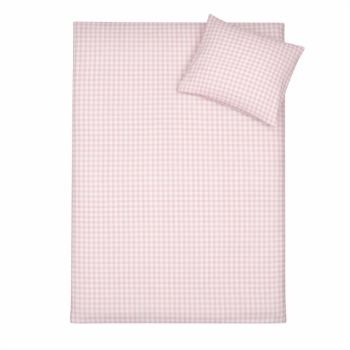 Junior bedding 100x140 cm - Bedding set with white and light pink checks - 100% soft cotton bed linen