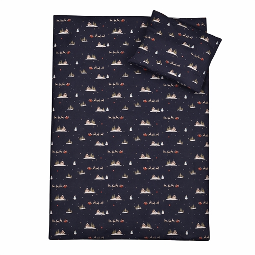 Christmas bedding - 100% cotton - Junior bedding 100x140 cm - Dark blue with Santa and reindeer