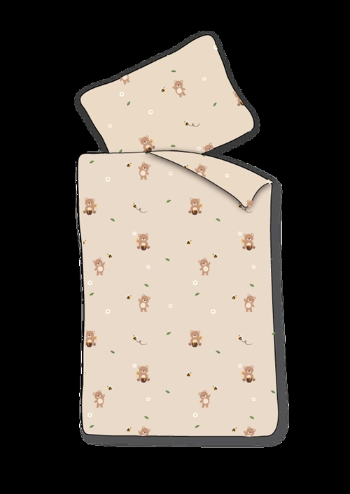 Junior Bedding 100x140 cm - Beige Bedding Set with Small Teddy Bears - 100% Soft Cotton Bed Linen