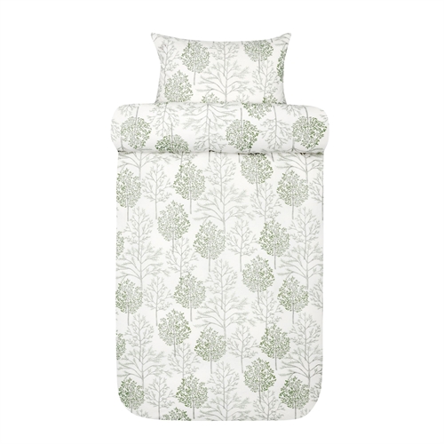 Flannel bedding 140x200 cm - White bed set with green trees - 100% cotton flannel - Thea Høie of Scandinavia bed linen