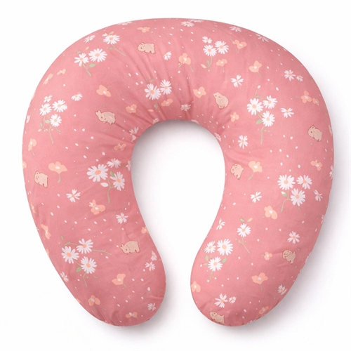 Nursing pillow - 73x53x10 cm - Pink with rabbits and flowers