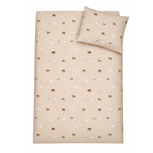 Junior bedding 100x140 cm - Brown bedding set with farmyard motif - 100% soft cotton bed linen