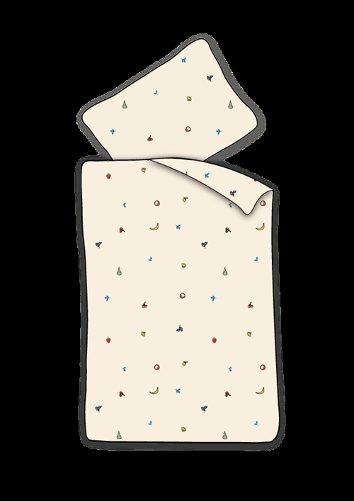 Junior bedding 100x140 cm - Off-white bedding set with small fruits - 100% soft cotton bed linen