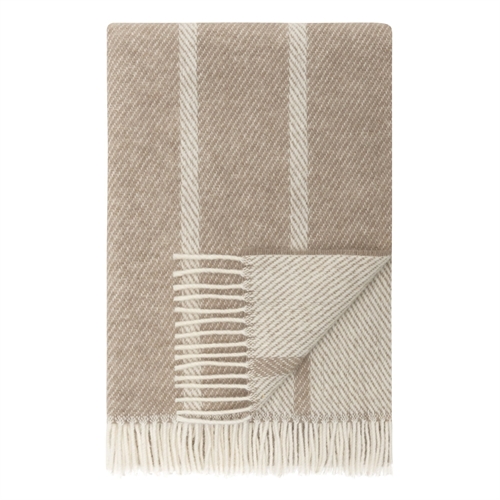 Wool Throw 120x180 cm - Beige plaid with stripes - 100% pure new wool - Istinden Høie of Scandinavia wool blanket