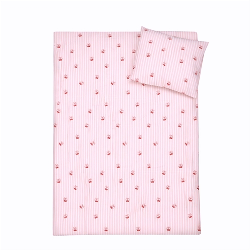 Baby bedding 70x100 cm - Striped bedding set with cherry and bows - 100% soft cotton bed linen