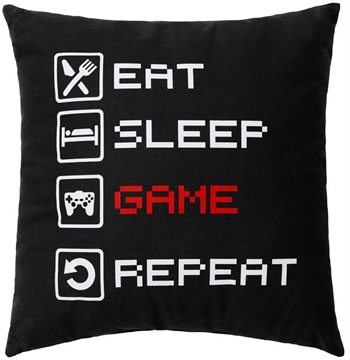 Decorative cushion for children - 40x40 cm - Eat, sleep, game, repeat - 100% Cotton - Borg Living