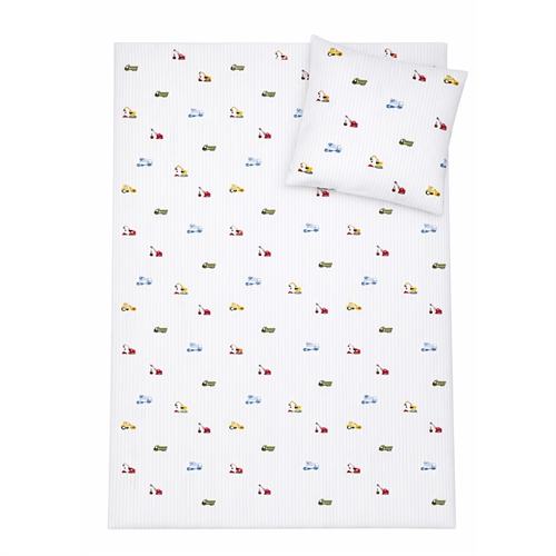 Baby bedding 70x100 cm - Striped bedding set with construction vehicles - 100% soft cotton bed linen